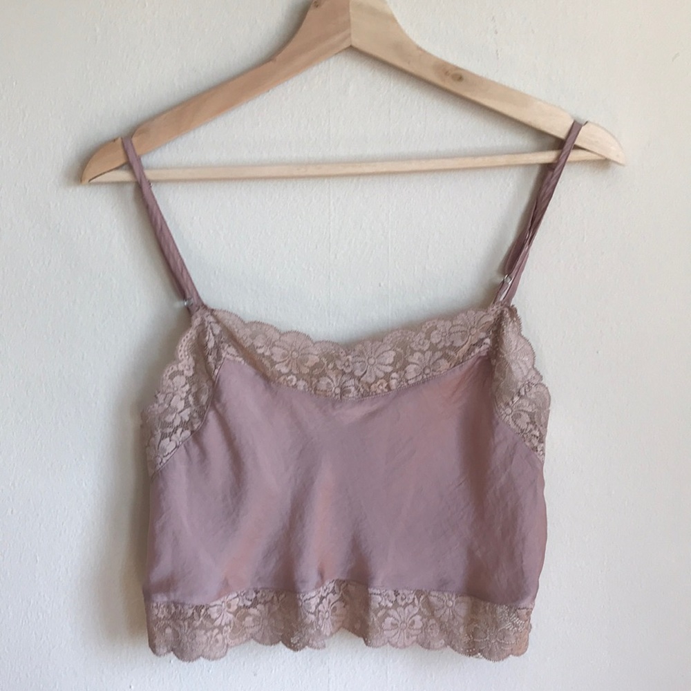 Brandy Melville silky satin pink crop top
